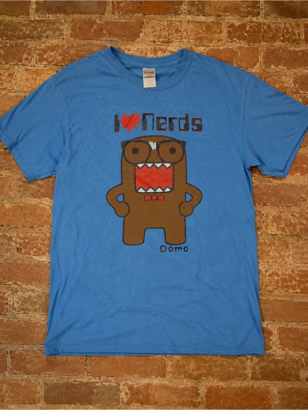 Gildan 5000 Bright Blue Crewneck T-Shirt, Vintage Size L
